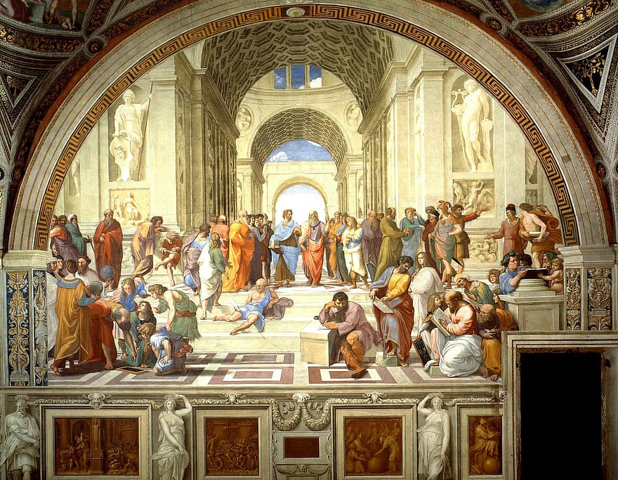 fresco mural school of athens by raphael